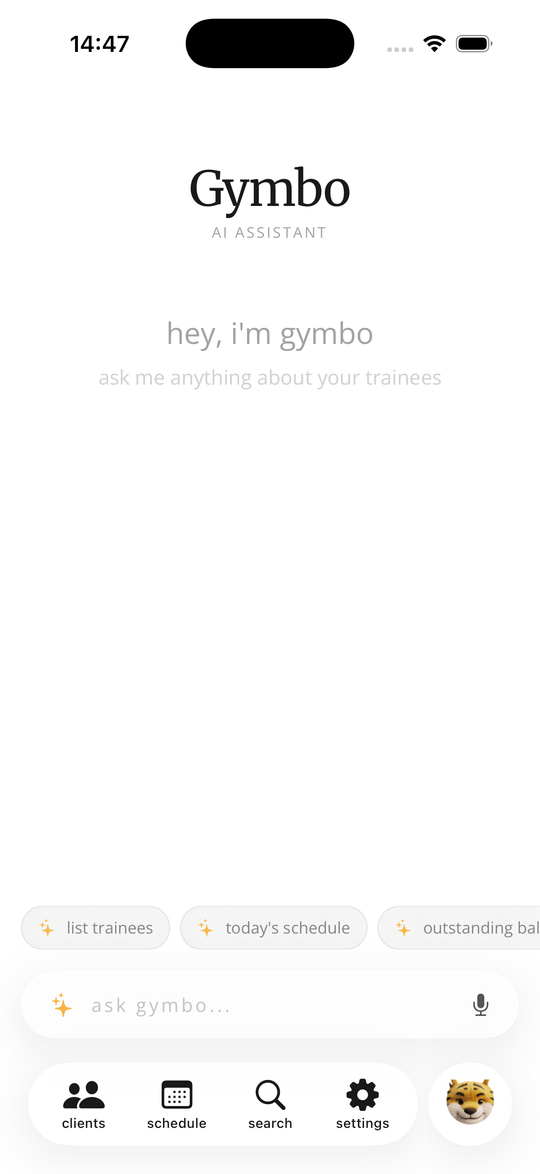 Gymbo's built-in AI assistant, ready to answer questions about your training business